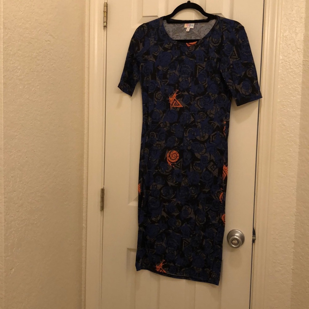Lularoe Julia Dress blue grey pink